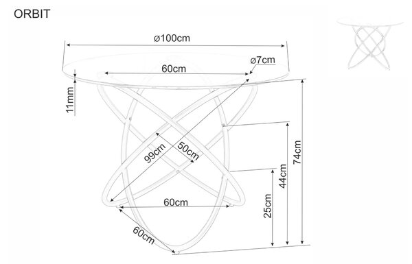 Signal Jídelní stůl Orbit 100 cm čirý/zlatý