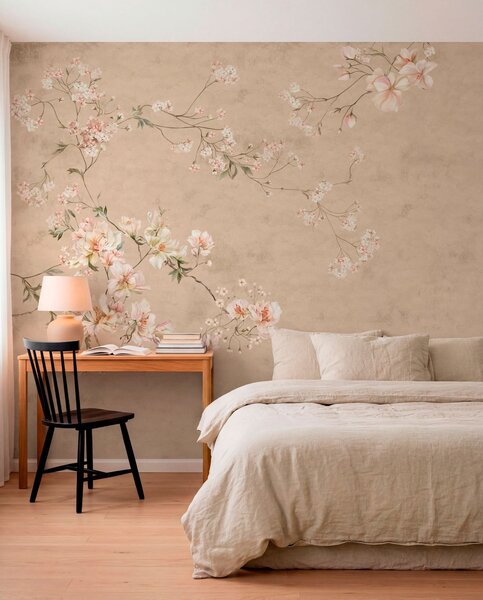 Fototapety Květinové větve ve stylu chinoiserie na teplém béžovém pozadí, Fototapety vintage, w05427v2 : uwalls.cz