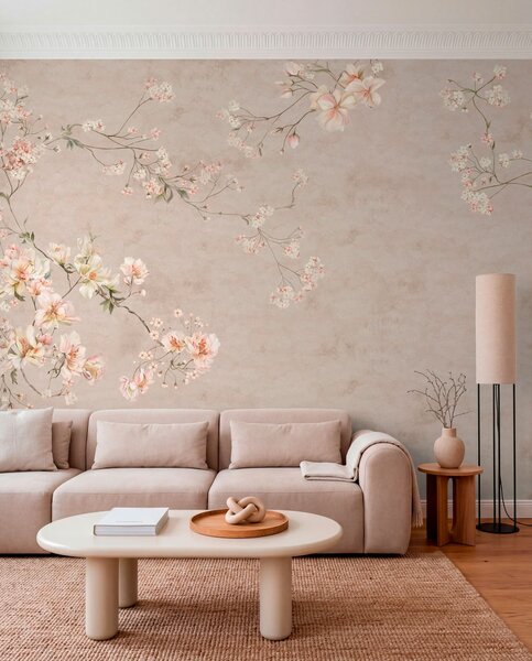 Fototapety Jemné květinové větvičky ve stylu chinoiserie na světlém pozadí, Fototapety vintage, w05427 : uwalls.cz
