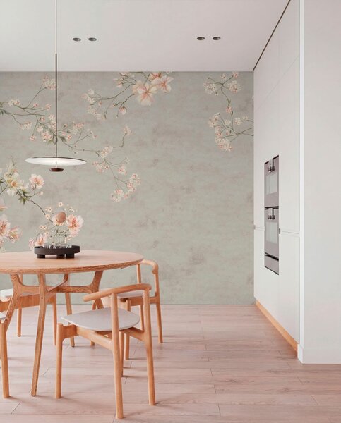 Fototapety Květinové větve ve stylu chinoiserie na šedém pozadí, Fototapety vintage, w05427v1 : uwalls.cz