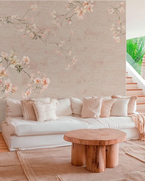 Fototapety Jemné květinové větvičky ve stylu chinoiserie na světlém pozadí, Fototapety vintage, w05427 : uwalls.cz