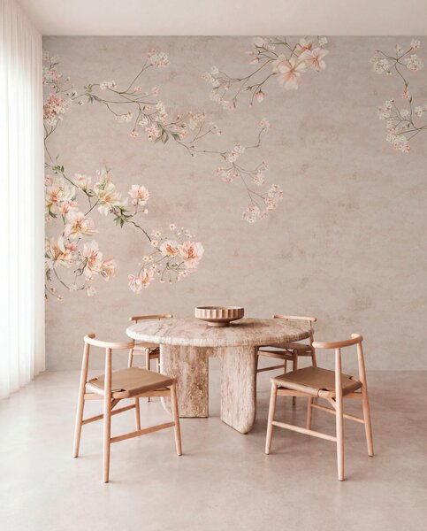 Fototapety Jemné květinové větvičky ve stylu chinoiserie na světlém pozadí, Fototapety vintage, w05427 : uwalls.cz