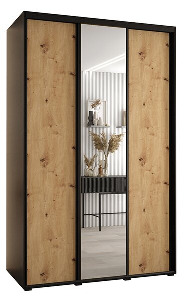 Šatní skříň s posuvnými dveřmi a zrcadlem DAVOS 160cm | Černá / DUB Artisan / černé pojezd