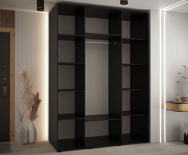 Šatní skříň s posuvnými dveřmi DAVOS 4, 160cm | Černá / DUB Artisan / černé pojezdy