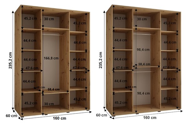 Šatní skříň s posuvnými dveřmi DAVOS 4, 160cm | Bílá / stříbrné pojezdy