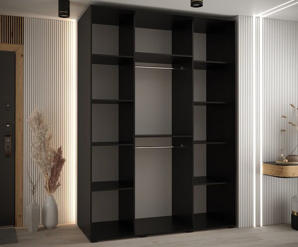 Šatní skříň s posuvnými dveřmi DAVOS 4, 160cm | Černá / DUB Artisan / černé pojezdy