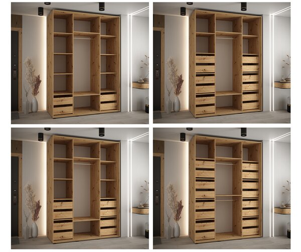 Šatní skříň s posuvnými dveřmi DAVOS 6, 160cm | DUB Artisan / bílá / stříbrné