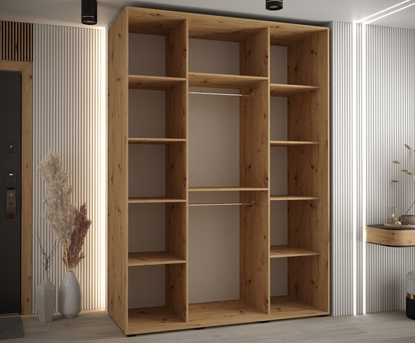 Šatní skříň s posuvnými dveřmi DAVOS 6, 160cm | DUB Artisan / bílá / stříbrné