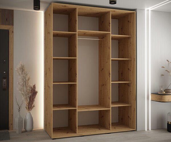Šatní skříň s posuvnými dveřmi DAVOS 6, 160cm | DUB Artisan / bílá / stříbrné