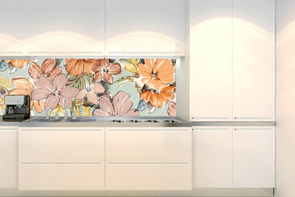 DIMEX | Fototapeta do kuchyně Barevný květinový vzor KI-180-215 | 180 x 60 cm | vícebarevná, zelená