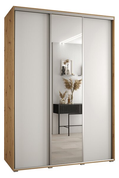 Šatní skříň s posuvnými dveřmi a zrcadlem DAVOS 170cm | DUB Artisan / bílá / stříbrné