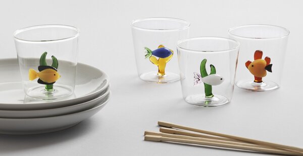 Ichendorf Milano designové sklenice na vodu Marine Garden Yellow Fish Amber Seaweed
