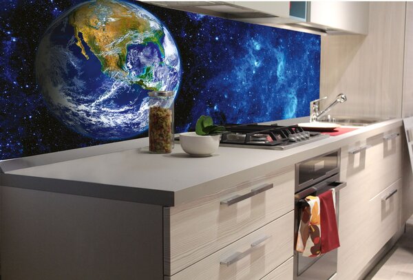 DIMEX | Fototapeta do kuchyně Zeměkoule KI-180-230 | 180 x 60 cm | modrá, zelená, bílá