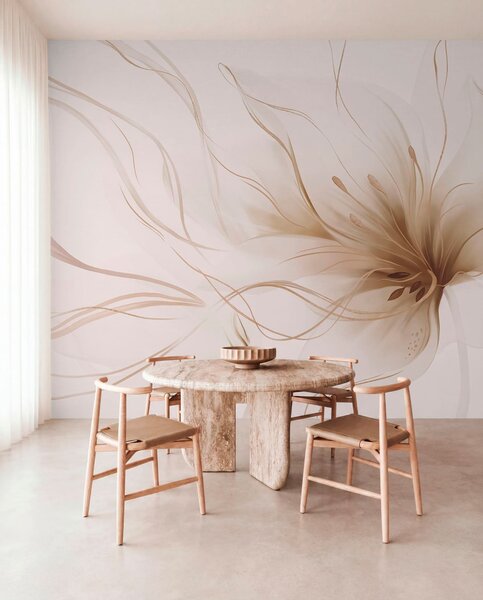 Fototapety Abstraktní béžová květina s plynulými liniemi ve stylu Fluid Art, Fototapety abstraktní, w05428v2 : uwalls.cz