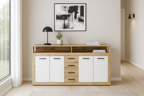 Vivaldi Komoda Luna 190 cm dub Artisan/bílá
