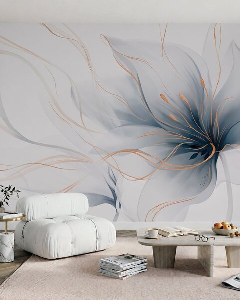 Fototapety Abstraktní modrý květ s plynulými liniemi ve stylu Fluid Art, Fototapety abstraktní, w05428 : uwalls.cz