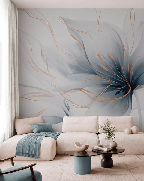Fototapety Abstraktní modrý květ s plynulými liniemi ve stylu Fluid Art, Fototapety abstraktní, w05428 : uwalls.cz