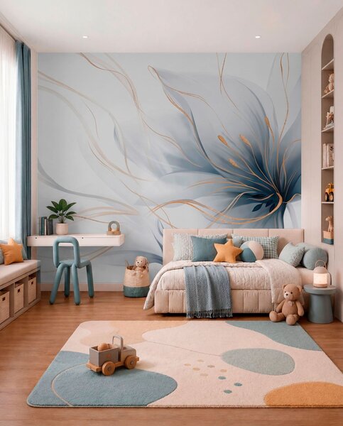 Fototapety Abstraktní modrý květ s plynulými liniemi ve stylu Fluid Art, Fototapety abstraktní, w05428 : uwalls.cz