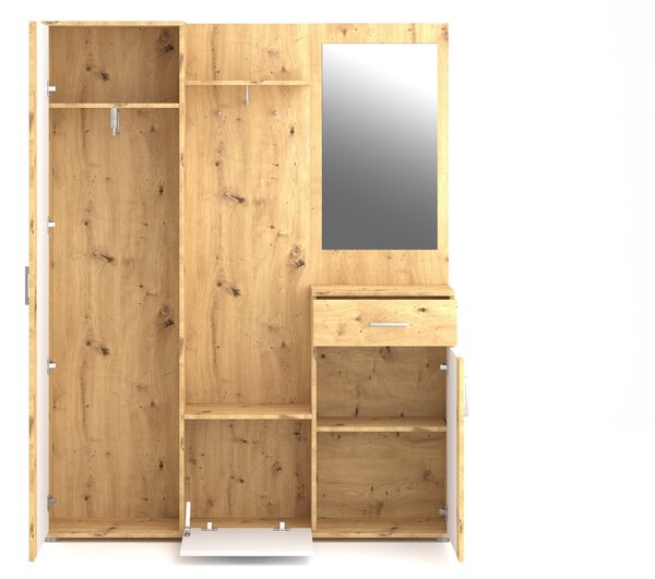 Vivaldi Předsíňová stěna Trio se zrcadlem 145 cm dub Artisan/bílá