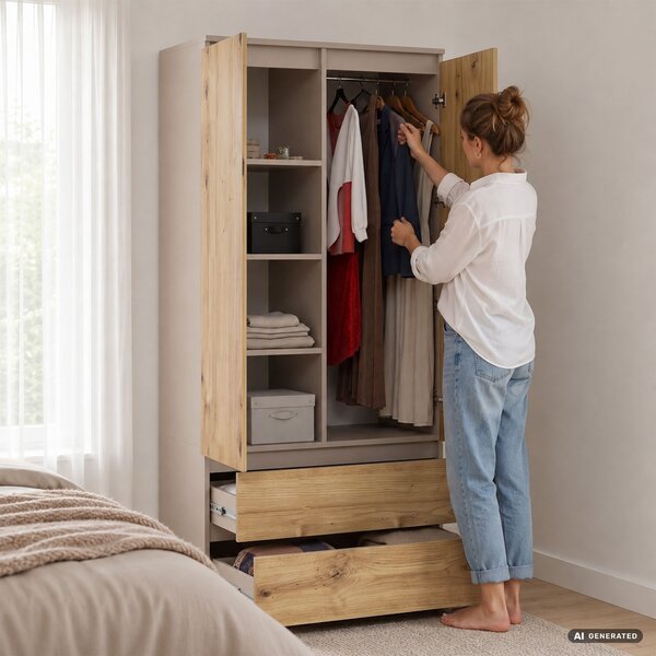 Ak furniture Šatní skříň Star 90 cm kašmír/dub artisan