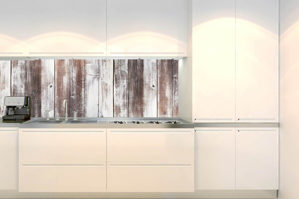 DIMEX | Fototapeta do kuchyně Stíraná dřevěná prkna KI-180-292 | 180 x 60 cm | hnědá, bílá