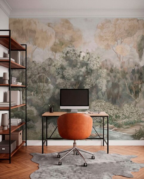 Fototapety Lesní scenérie s řekou a hustými stromy, Fototapety příroda, w05542v1 : uwalls.cz