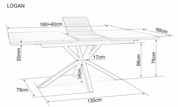 Signal Rozkládací jídelní stůl Logan 160/200 cm keramika bílý mramor/černý