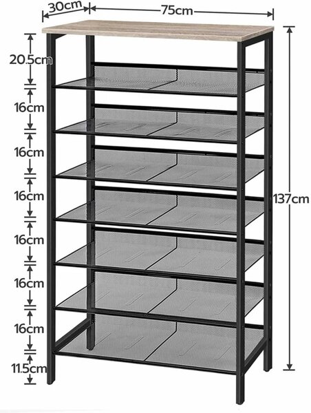 Botník Vasagle Grego 137 cm černý/šedý