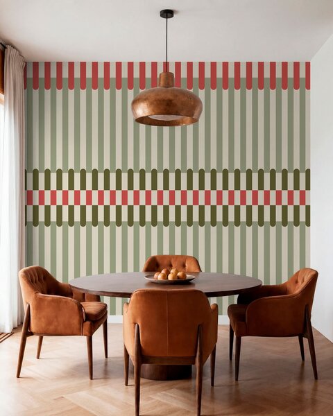 Fototapety Pruhovaný vzor v odstínech zelené a korálové, Fototapety geometrie, w05150v4 : uwalls.cz