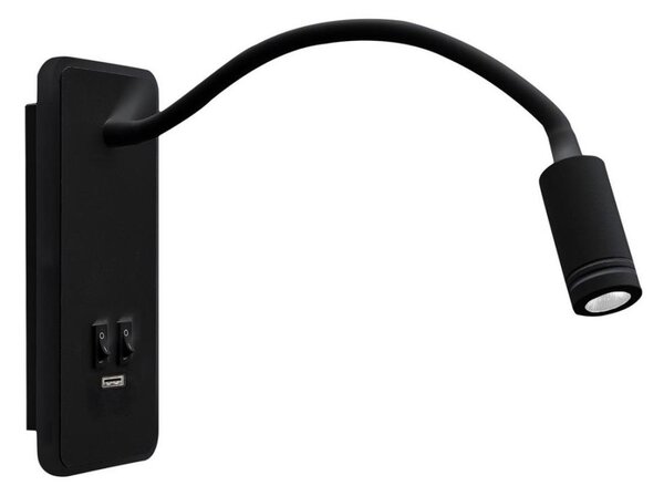 LED Flexibilní nástěnná lampička s USB BASE LED/8W+LED/2W/230V černá