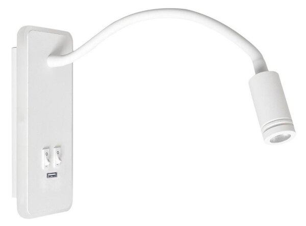LED Flexibilní nástěnná lampička s USB BASE LED/8W+LED/2W/230V bílá