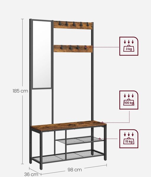 SONGMICS Předsíňový věšák s botníkem Vasagle ELEVATOR hnědý