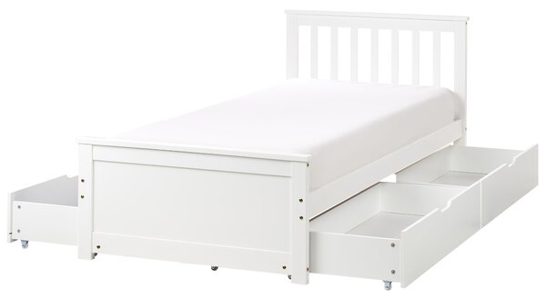 Postel se 4 zásuvkami Borovicové dřevo OLENDON 90 x 200 cm Bílá