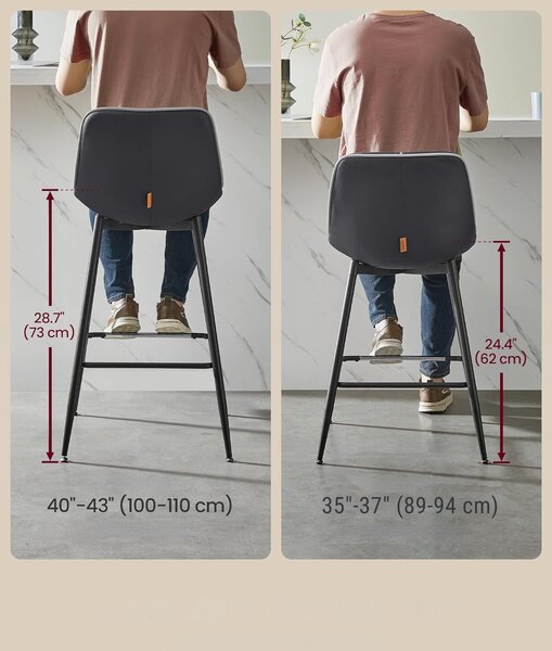 SONGMICS Sada dvou barových židlí VASAGLE PLACES II 98,5 cm černá