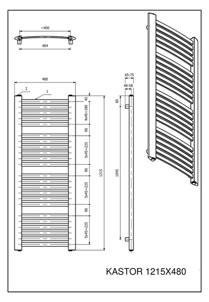 Luxrad Kastor koupelnový radiátor designově 121.5x48 cm | KAST12154807016