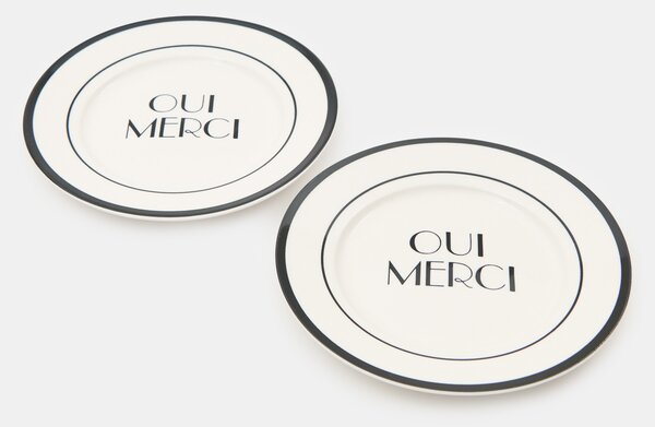 Sinsay - Keramické talíře s nápisem Oui Merci 2 pack - vícebarevná