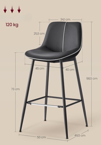 SONGMICS Sada dvou barových židlí VASAGLE PLACES II 98,5 cm černá