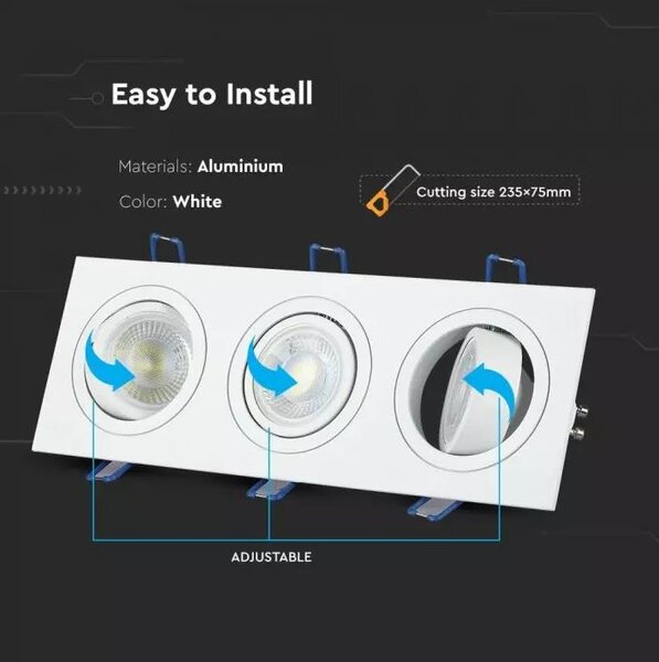 LED Solution Trojitý bílý podhledový rámeček hranatý výklopný 3609