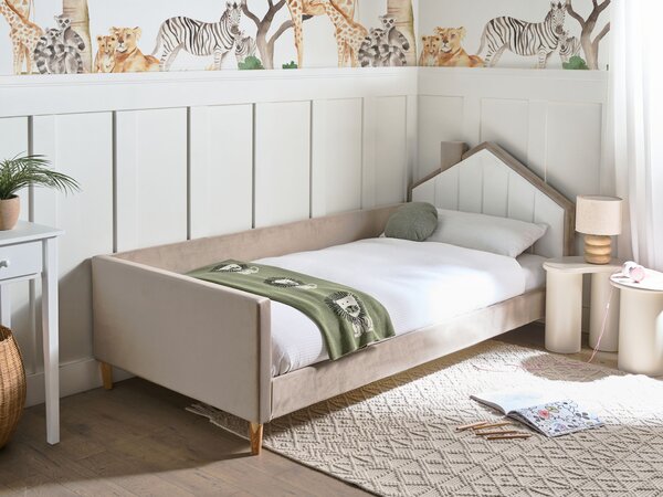 Dětská postel Domek Umělý samet KERVAN 90 x 200 cm Taupe