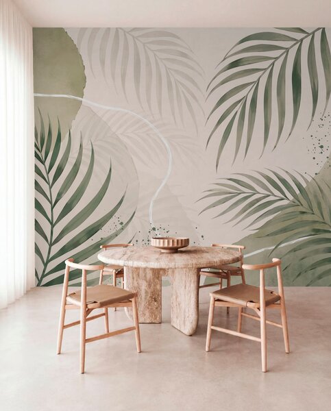 Fototapety Stylizované listy na jemném neutrálním pozadí, Fototapety příroda, Fototapety palmové listy, w05728 : uwalls.cz