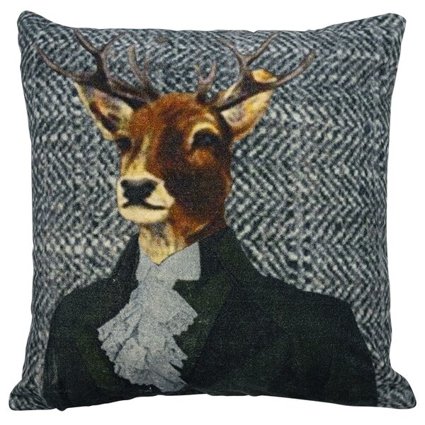 Šedý sametový polštář s jelenem Fleury Deer - 50*50*15cm - Mars & More