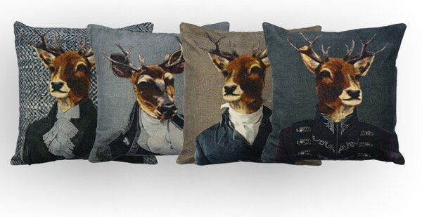 Šedý sametový polštář s jelenem Fleury Deer - 50*50*15cm - Mars & More