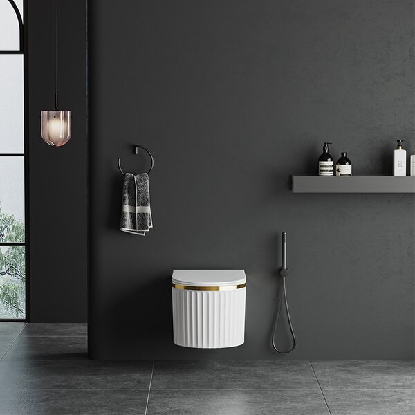 Hydrosan Závěsná WC mísa se SoftClose sedátkem LUMA WH GL RIM 03, bílá/zlatý lem