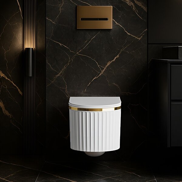 Hydrosan Závěsná WC mísa se SoftClose sedátkem LUMA WH GL RIM 03, bílá/zlatý lem