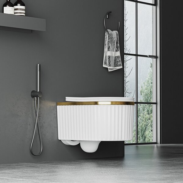 Hydrosan Závěsná WC mísa se SoftClose sedátkem LUMA WH GL RIM 03, bílá/zlatý lem