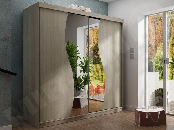 Šatní skříň se zrcadlem Sahara 8/200, Osvětlení: bez osvětlení, Barva: bílý 5903211098093