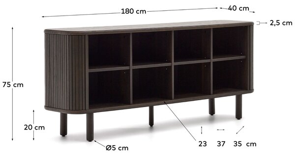 Tmavě hnědá dřevěná komoda Kave Home Mailen 180 x 40 cm