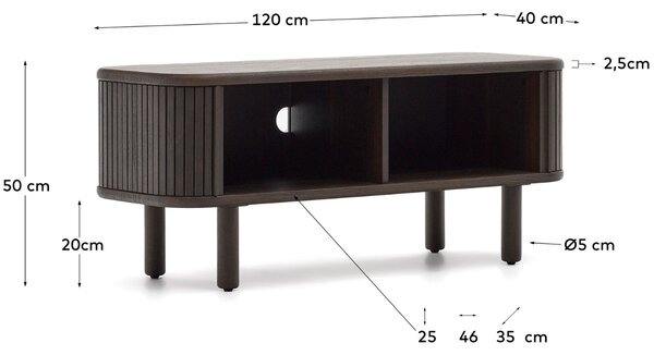 Tmavě hnědý dřevěný TV stolek Kave Home Mailen 120 x 40 cm