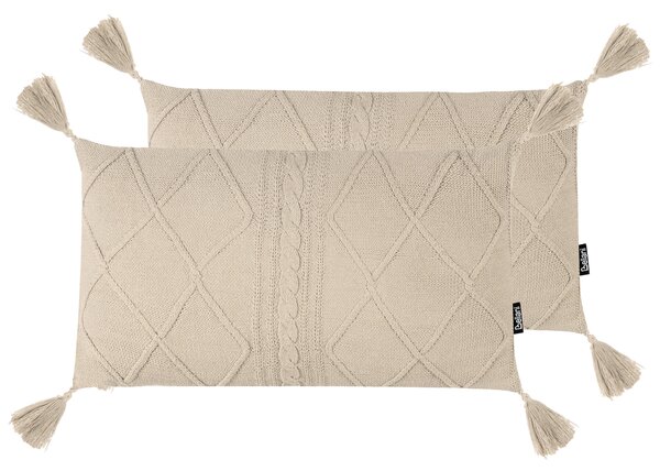 Sada 2 dekorativních polštářů CAESIA Bavlna 30 x 50 cm Světle béžová Bez vzoru