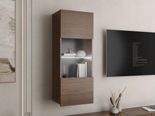 Závěsná vitrína Bralani BR05, Barva: černá / černá lesk, Osvětlení: osvětlení LED - bílé 5902928149203